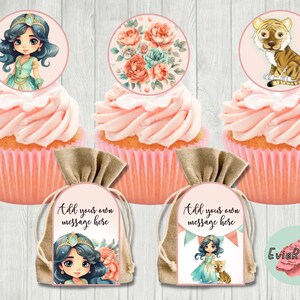Princess Gift Tags, Pink Cupcake Toppers, Aladdin Party Decor, Girls ...