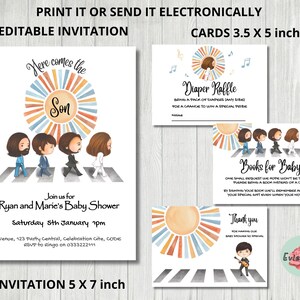 Ensemble de musique rock pour baby shower, invitation à une fête amusante, baby shower pour garçons, cartes bleues et orange, tombola de couches, carte de remerciement sur invitation
