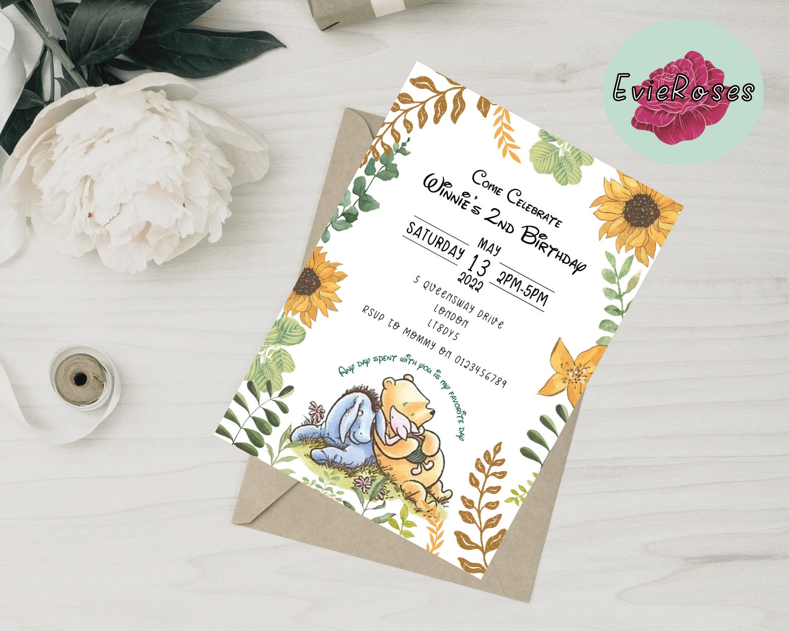 Winnie the Pooh Invitation, Pooh Bear Birthday Evite, Winnie the Pooh