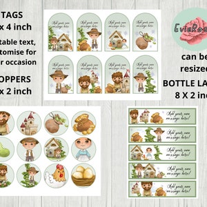 Jack and the Beanstalk Gift Tags, Bottle Labels, Cupcake Toppers, Kids Fable Party Decor, Fairy Tale Printable Birthday Supplies