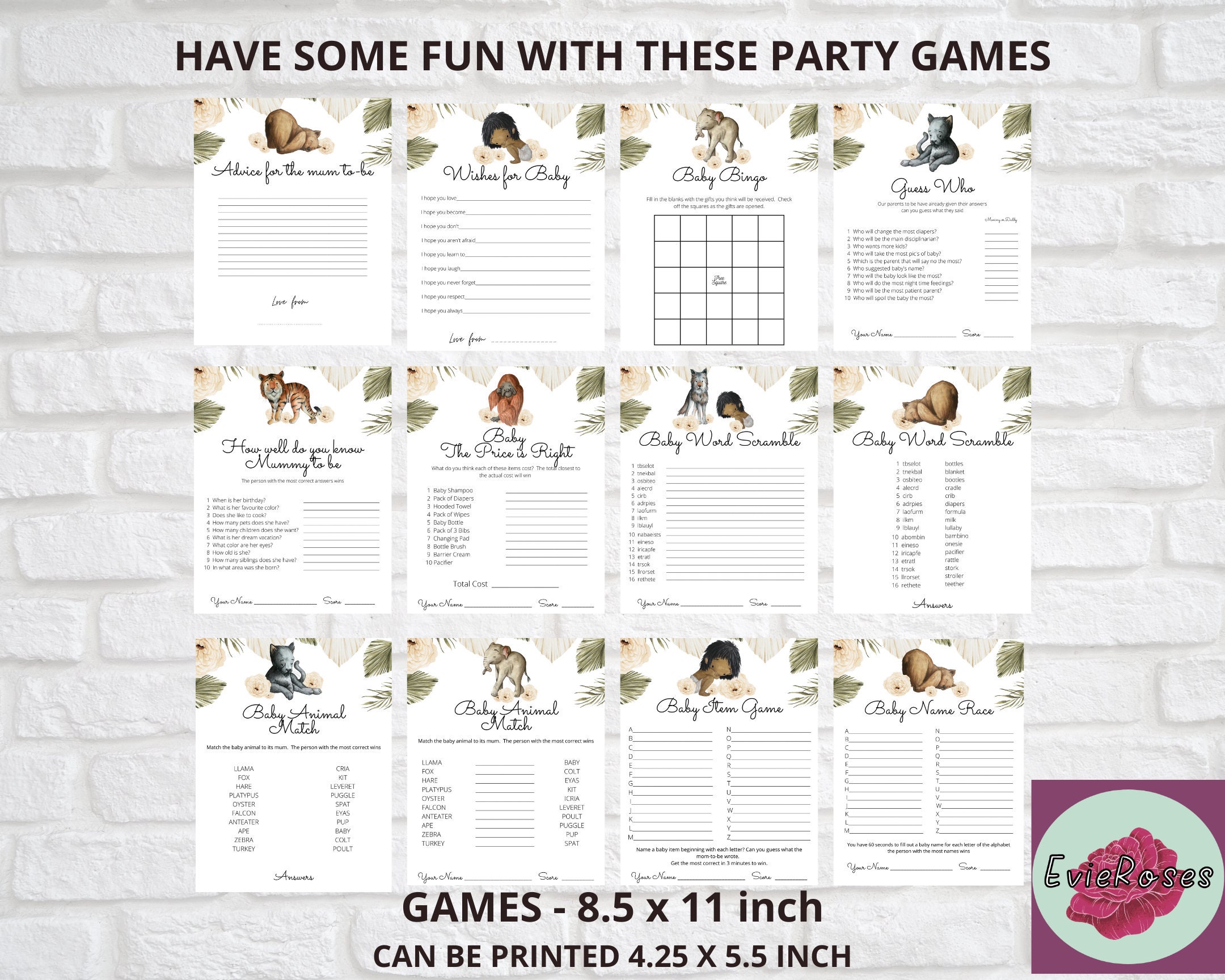 Jungle Shower Games Bundle, Printable Baby Shower Activities, Jungle ...