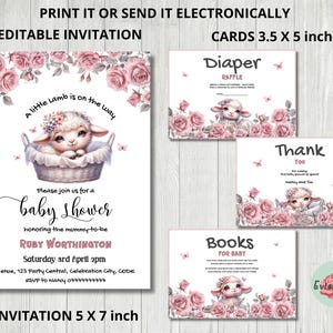 Rose Lamb Baby Shower Invitation Bundle (Digital Download)