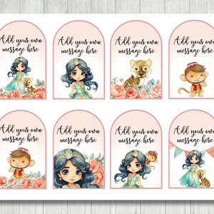 Princess Gift Tags, Pink Cupcake Toppers, Aladdin Party Decor, Girls ...