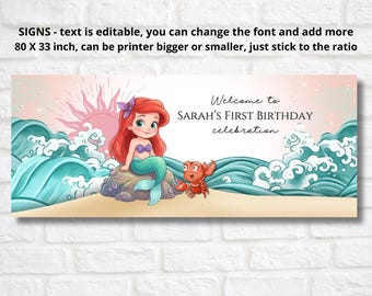 Fondo grande de La Sirenita, cartel de bienvenida de Ariel para imprimir (diseño digital)