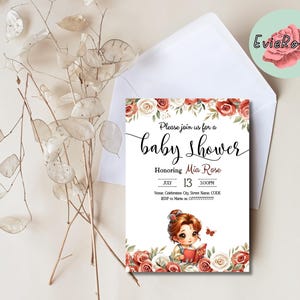 Belle Baby Shower Invitation, Red Rose Princess Text Evite, Baby Beauty Baby Shower RSVP Card, Girls Baby Shower Invite