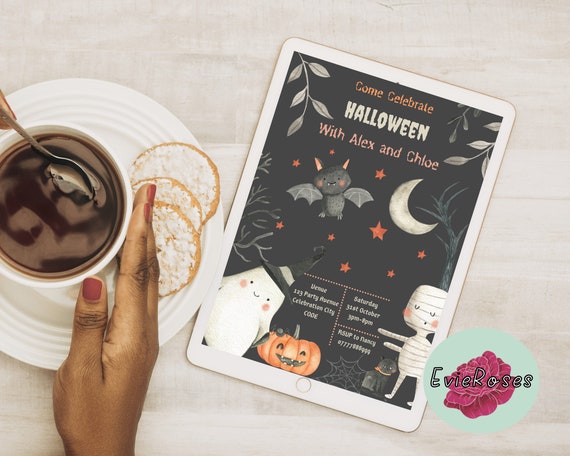Spooky Halloween Invite Printable Ghost RSVP Card Editable Gothic Party Evite Template (Digital)
