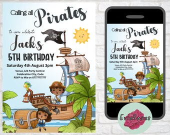 Piraten-Einladungskarten Mit Umschlägen – 5 Stück, 9x14 Cm, Personalisierbar Für Geburtstag, Mottoparty & Schatzsuche