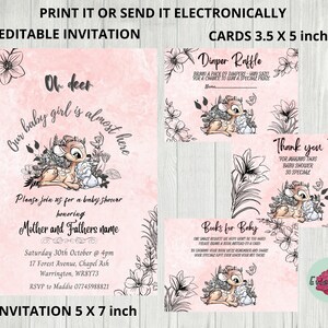 Oh Deer Baby Shower Bundle, Invitation rose modifiable, Carte de remerciement, Livres pour carte de bébé, Carte de tirage au sort, Téléchargement numérique