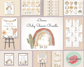 Watercolor Llama Baby Shower Bundle: Boho Rainbow Decor (Digital Download)