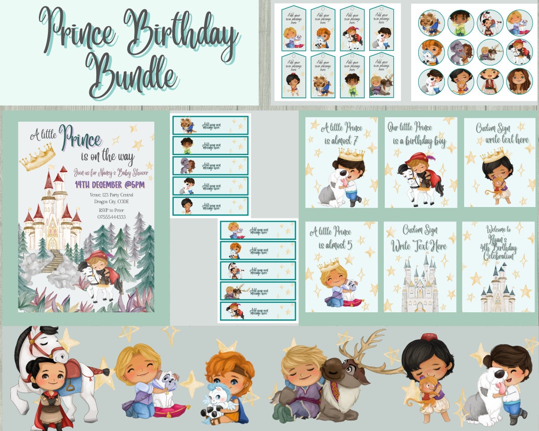 Magic Kingdom Birthday Party Bundle, Prince Printable Decor, Editable ...
