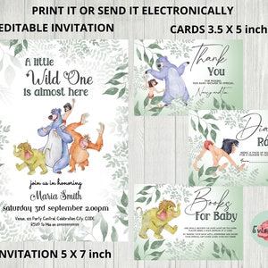 Bundle shower de bébé dans la jungle, invitation d'animaux sauvages, carte de remerciement, livres pour bébé, carte de tombola de couches, téléchargement numérique