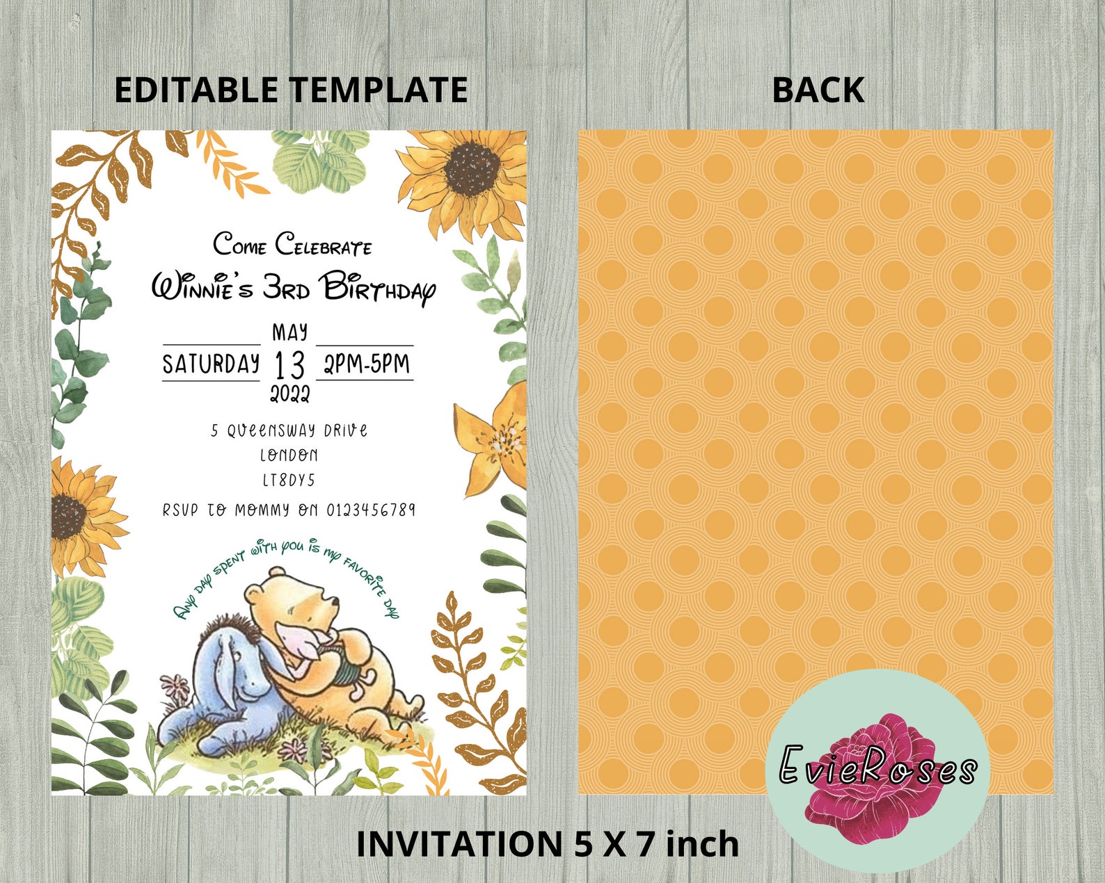 Winnie the Pooh Invitation, Pooh Bear Birthday Evite, Winnie the Pooh