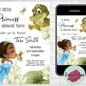 The Frog Prince Invite, Princess Baby Shower Text Evite, Water Lilly Party Decoration, Digital Download E1119