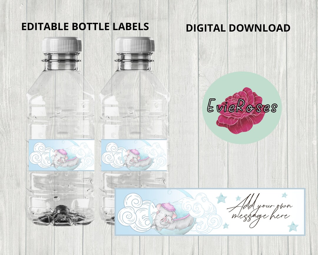 Elephant Bottle Labels: Baby Shower, Birthday Party Decor (digital ...