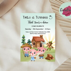 Three Little Pigs Birthday Invite: Fairy Tale Party (Digital)
