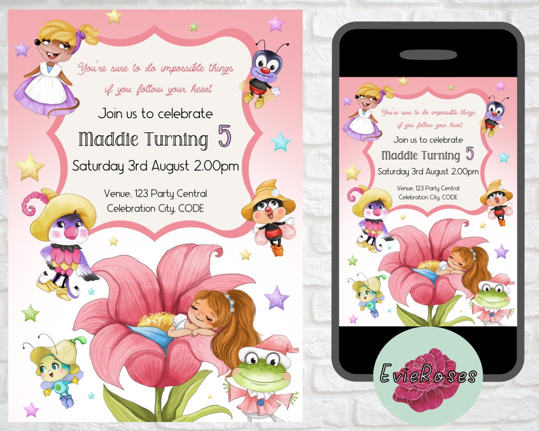 Invitación de cumpleaños de Thumbelina texto de fiesta Etsy España