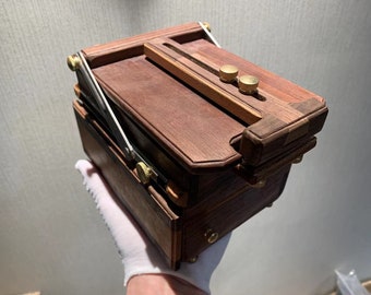 Handgemaakte Walnut Mini Pochade Box, twee lagen, kan worden aangepast op statief