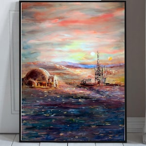 Digitale print Desert Planet, binair landschap zonsondergang scifi, Star Wars afdrukbare muurkunst