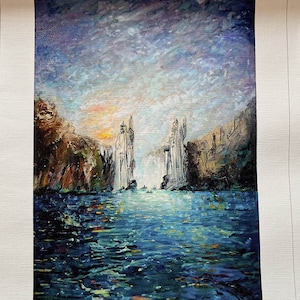 Die Gefährten Art Print, Tore von Argonath, Fantasy Tolkien Buchkunst