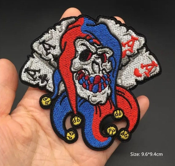 Card Toting Joker Skeleton Face Embroidery Iron on Patch Etsy