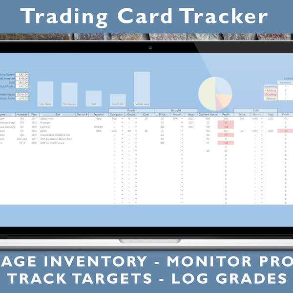 Trading Card Tracker Spreadsheet | PSA, BGS, SGC and all major graders | Basketball, Football, Pokémon, Baseball, American Football