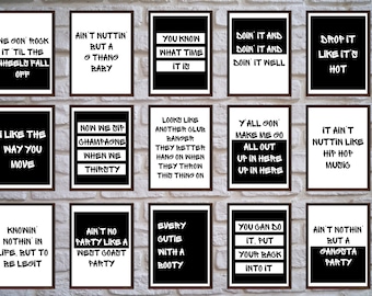 Hip Hop Digital Print, 80s 90s 00s Hip Hop Party Decorations, Printable Poster Set, Rap, Lyrics, Quote, Backdrop, Wall Decor Art