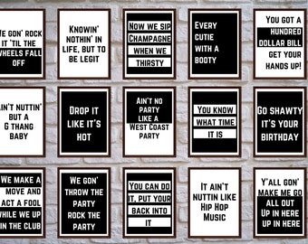 Hip Hop Digital Print, 80s 90s 00s Hip Hop Party Decorations, Printable Poster Set, Rap, Lyrics, Quote, Backdrop, Party