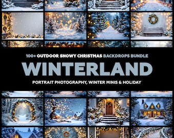 100+ Outdoor Snowy Christmas Backdrops | Winter Wonderland Photography Background Bundle | Holiday Portrait Backdrops