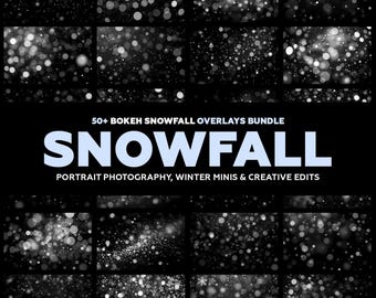 50+ Bokeh Snowfall Overlays | Winter Snow Photo Overlay Bundle | Portrait Photography Overlays JPG