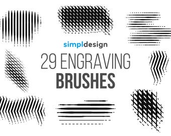Engraving Photoshop Brushes | Vintage Etching Brush Set (29 versions)