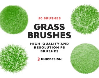 50 Realistic Grass Photoshop Brushes: Nature Texture, Landscape Painting (Digital Art Design Tools)