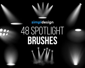 Spotlight Photoshop Brushes | Light Beam & Glow Effects (48 Brush Set)