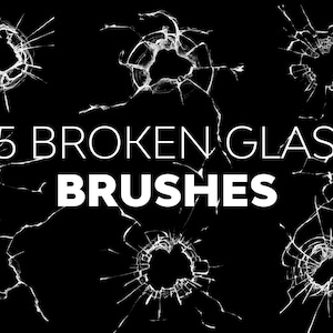 25 Broken Glass Photoshop Brushes | Realistic Glass Crack & Shatter Brushes | Distressed Glass and Cracked Texture Brushes