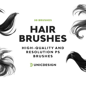 50 Hair Photoshop Brushes | Realistic Hair Brushes for Portraits | Digital Art Brushes for Hair Texture & Detailing