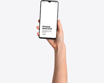 Hand Holding Phone Mockup Set: Mobile UI Display, App Screen (PSD Template)