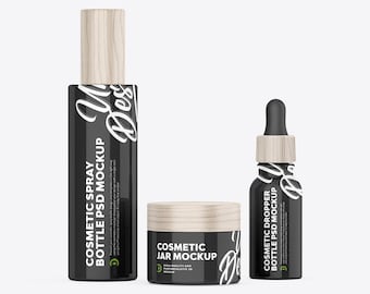Cosmetics Mockup Set: Bottle, Jar & Dropper - Beauty Product PSD
