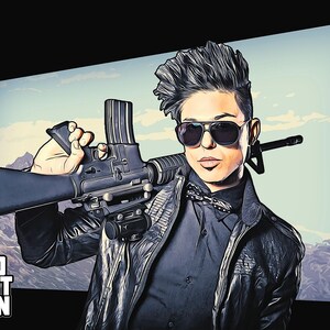 Acción animada de Photoshop de Grandiose 3 / Transformación de fotos inspirada en GTA con efectos animados / Filtro de dibujos animados personalizable