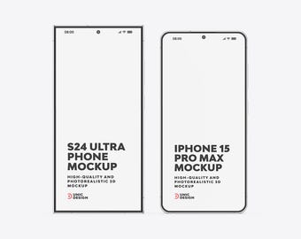 S24 Ultra & iPhone 15 Pro Max Mockup Set | Dual Smartphone PSD