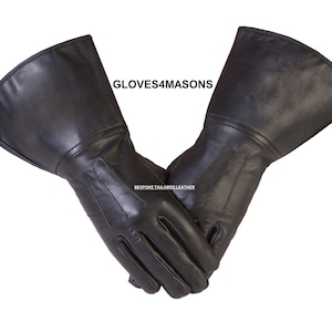 Black Gauntlet for Costume Real Leather Gloves with Three Darts