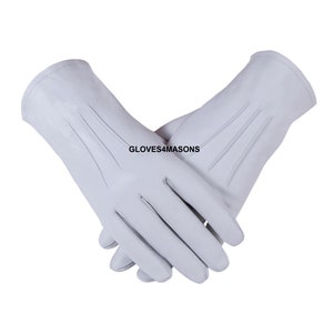 Men&#39;s Real  Leather Freemasons Plain White Gloves with 3 Darts
