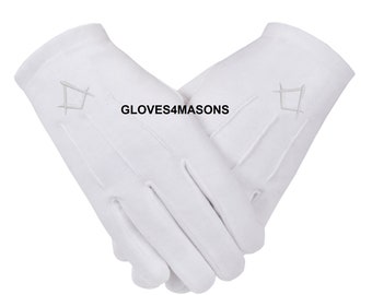 Freemasons Masonic Gloves in Cotton in Silver Embroidered S&C in S-1