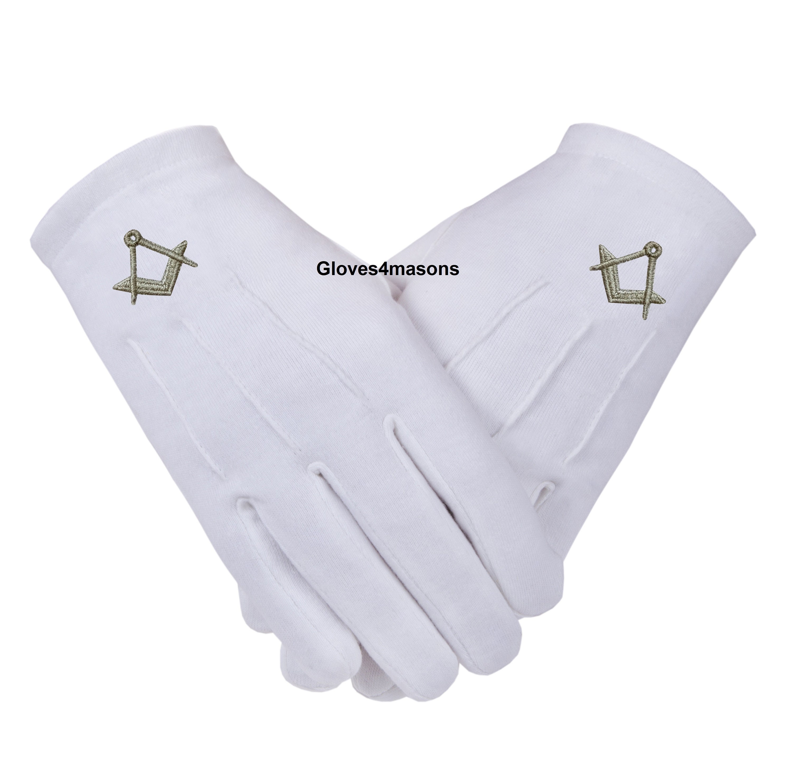 Gants maçonniques de francs-maçons en coton en argent brodé S&C en