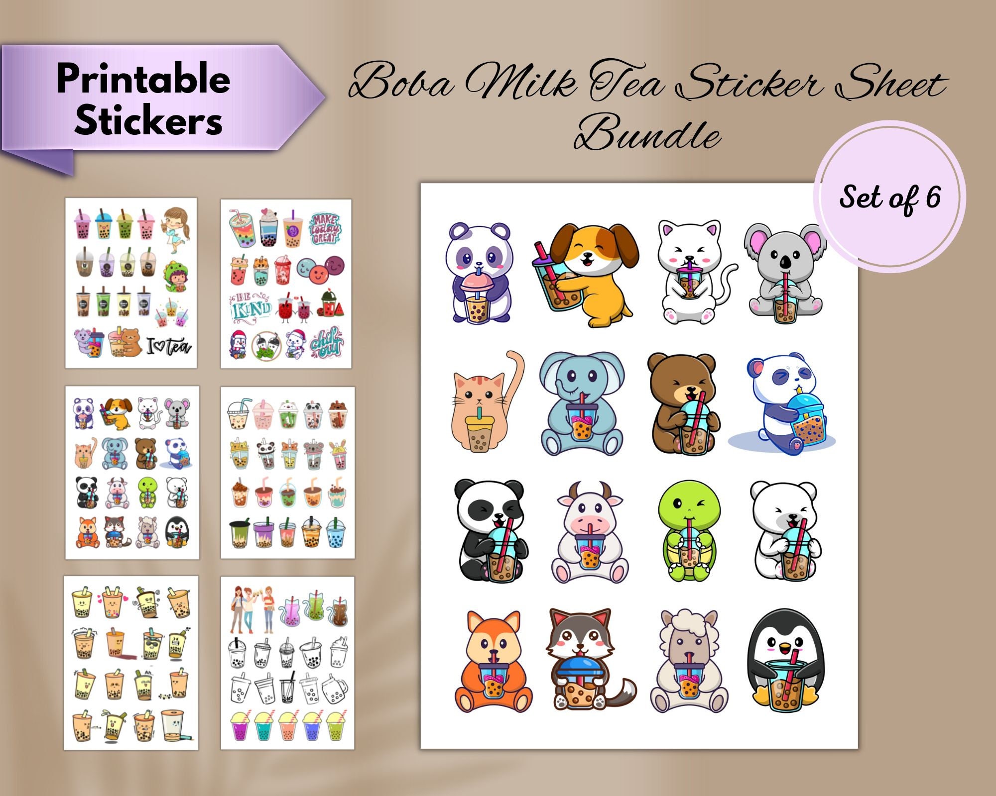 Boba Milk Tea Sticker Sheet Bundle | Printable Sticker Sheet | Letter ...