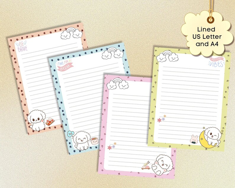 Kawaii Bichon Stationery Set: Printable Lined Paper (digital Download ...