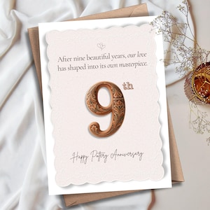 9-årsjubileumskort, keramikpresent till fru, formad kärlek (5x7 digital nedladdning)