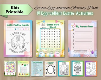 Afdrukbaar paasactiviteitenpakket: games, kleurplaten (digitale download)