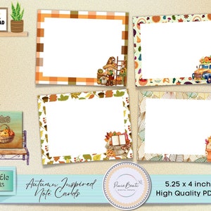 Autumn Printable Flat Notecard | 5.25 x 4 inches | Fall Notecards Digital Printable | Autumn Prints Set | Fall Tags Printable | Autumn Cards