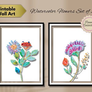 Watercolor Flowers Set of 2, Printable Wall Art Botanical, Digital Prints Wall Art Flowers, Downloadable Art Prints Botanical,