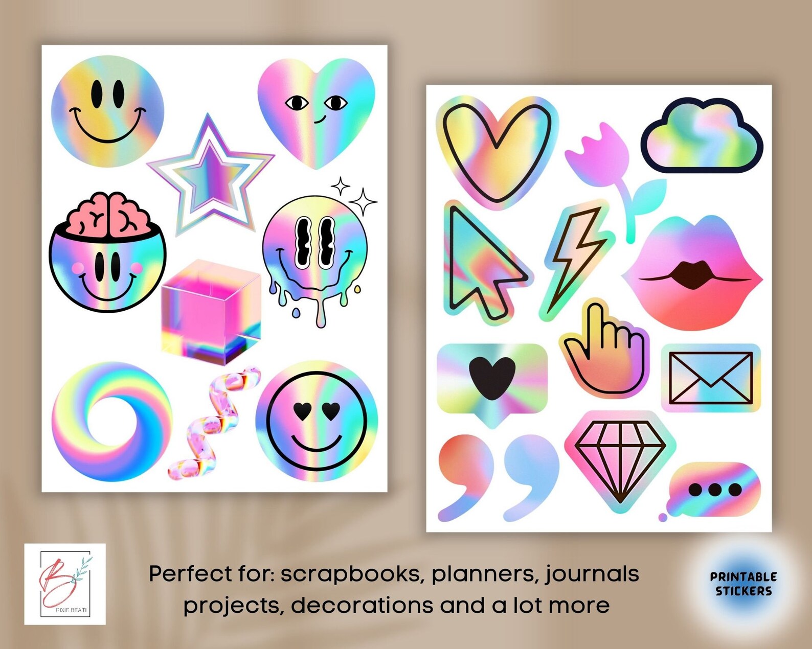 Holographic Sticker Sheet Bundle, Printable Stickers Holographic ...