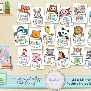 Cartoline con motivi animali / Carte di affermazione positiva per bambini / Download digitale / Carte di incoraggiamento per bambini / Note per il pranzo / PDF
